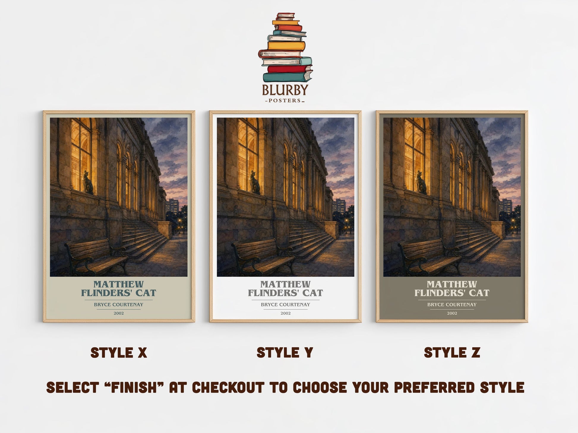 Matthew Flinders' Cat book cover print in frame leaning in hallway – literary fiction wall art