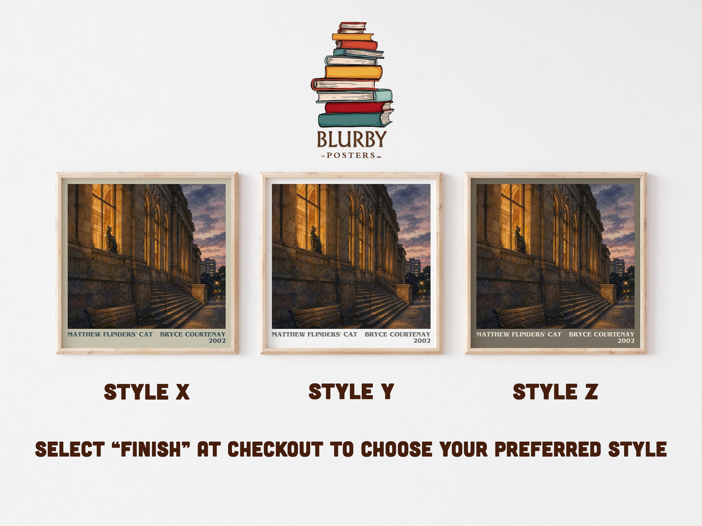 Matthew Flinders' Cat literary print in frame leaning in hallway – literary fiction wall art