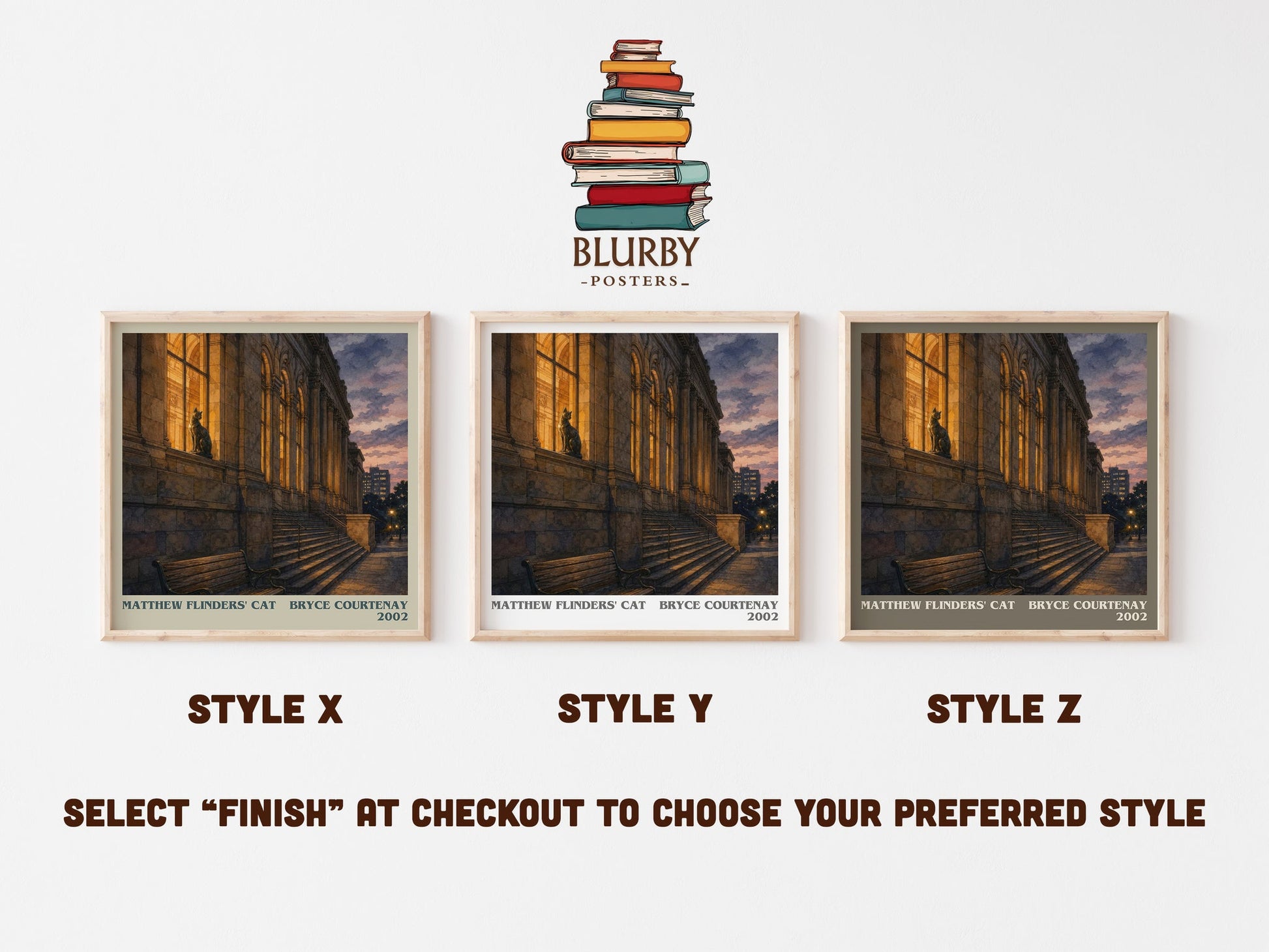 Matthew Flinders' Cat literary print in frame leaning in hallway – literary fiction wall art