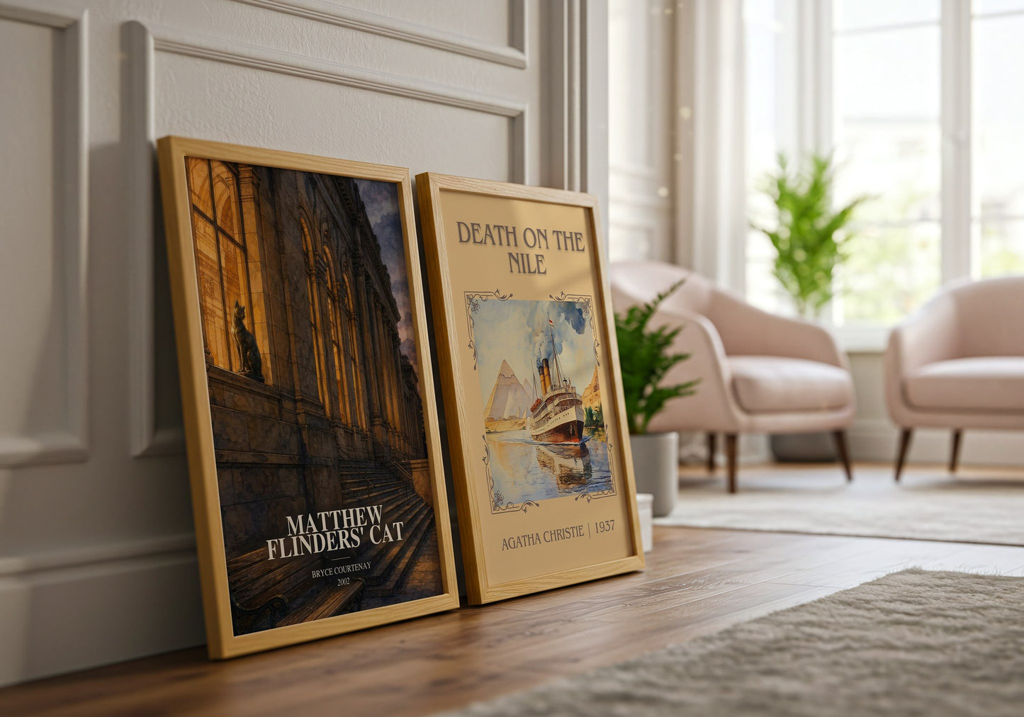 Matthew Flinders' Cat watercolour print framed by window – literary home decor