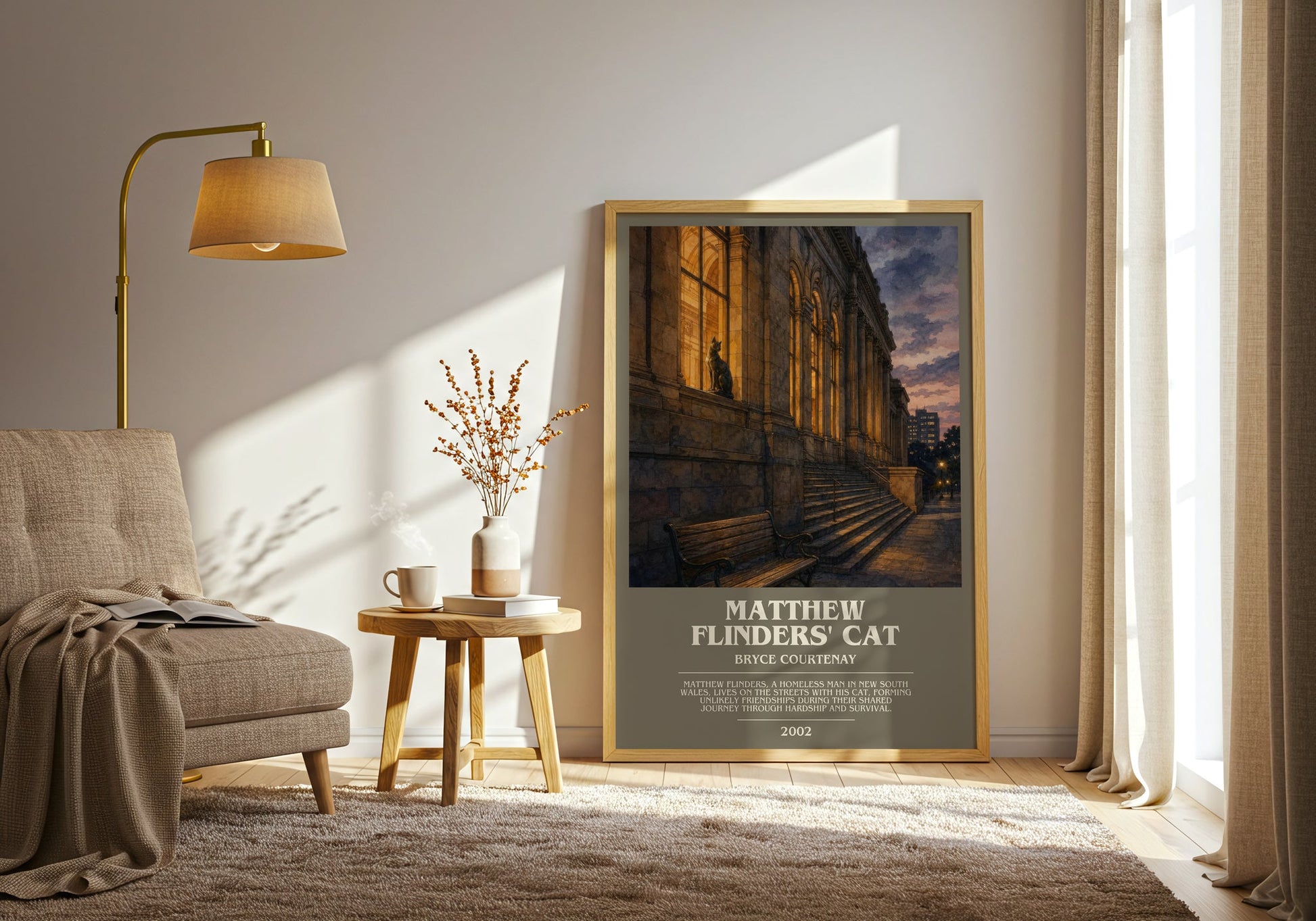 Matthew Flinders' Cat bookish print on bookshelf – Bryce Courtenay fan gift