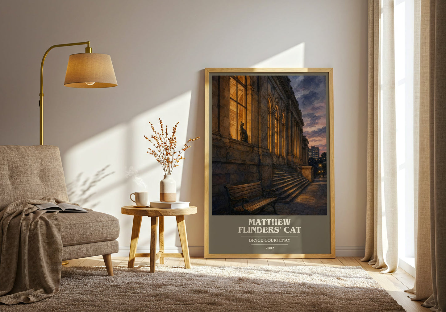 Matthew Flinders' Cat book cover print on bookshelf – Bryce Courtenay fan gift