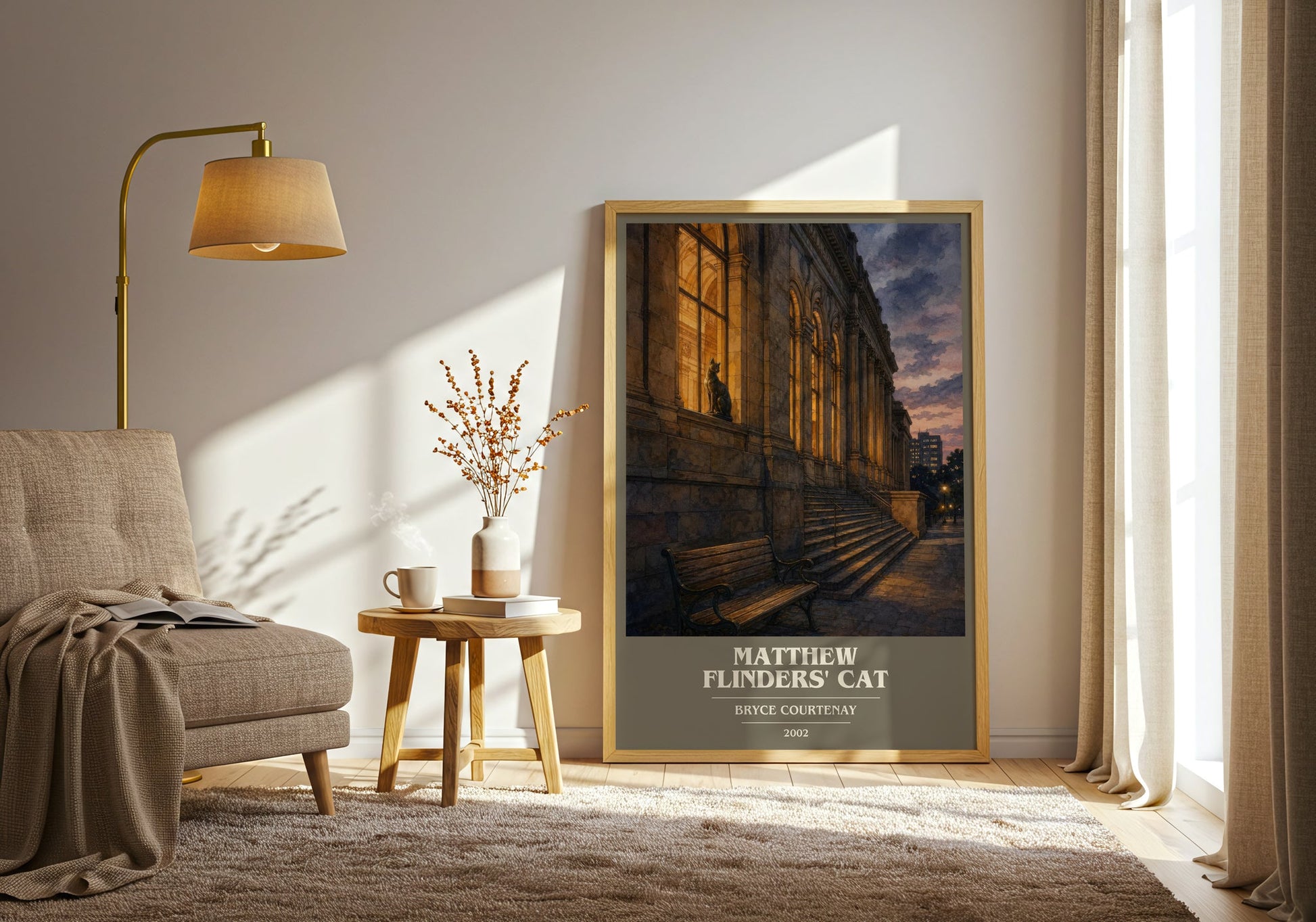 Matthew Flinders' Cat book cover print on bookshelf – Bryce Courtenay fan gift