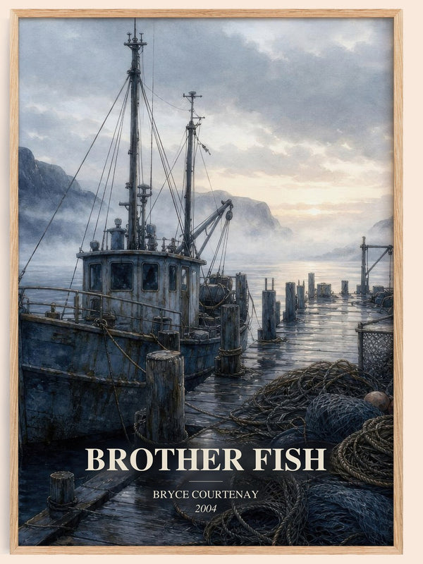Brother Fish watercolour book poster by Bryce Courtenay – framed literary art print