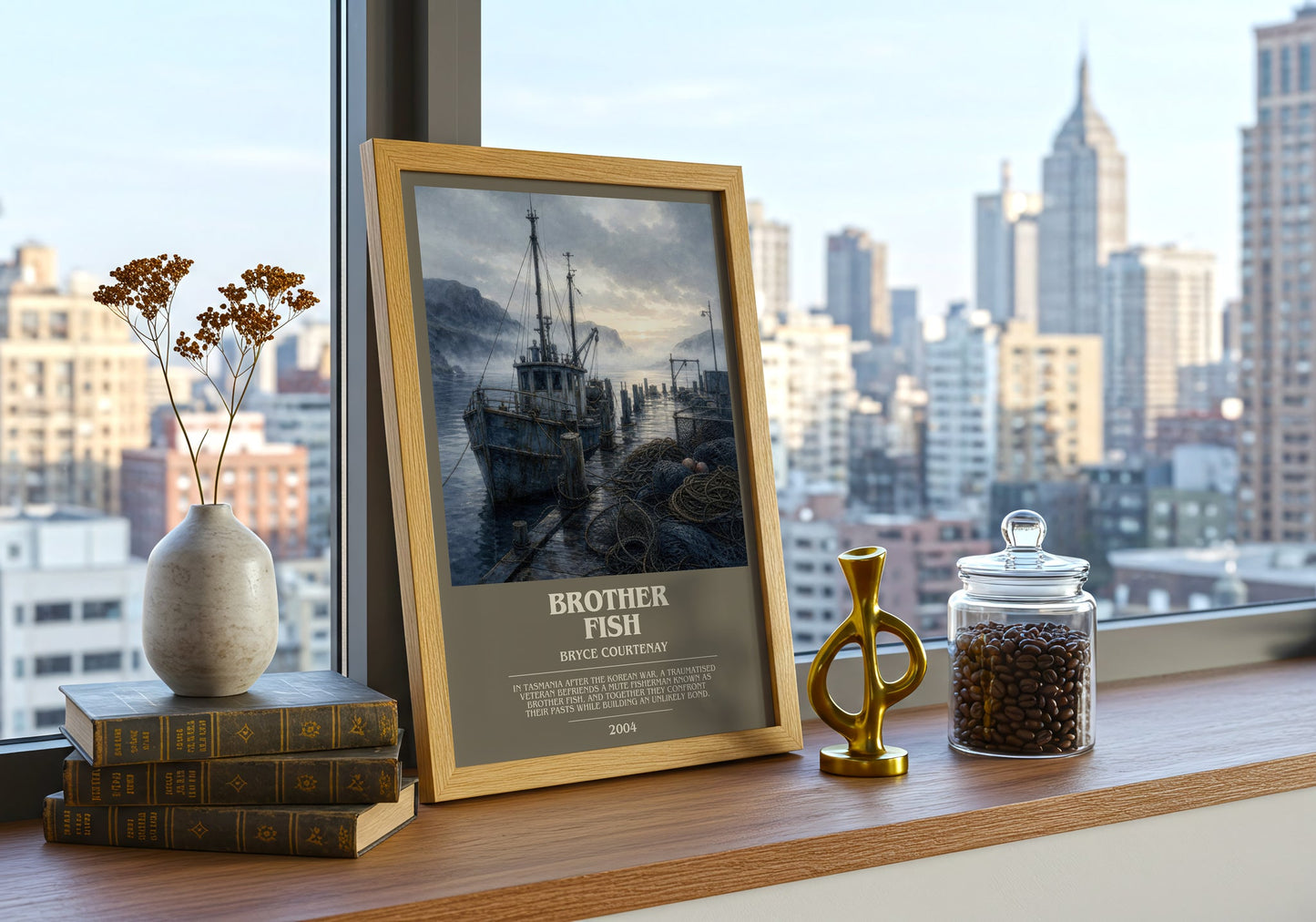 Brother Fish bookish print framed by window – literary home decor