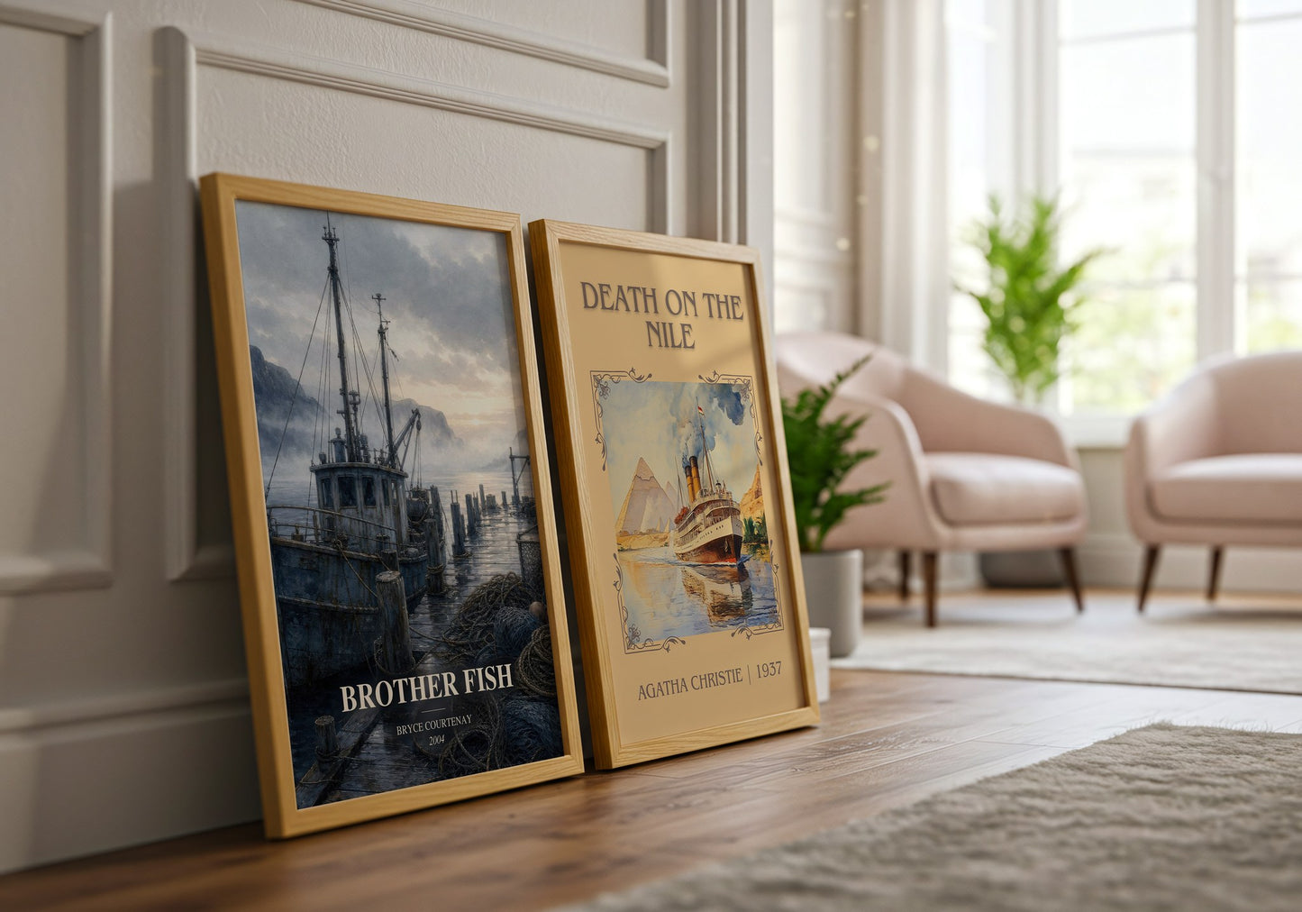Brother Fish watercolour print framed by window – literary home decor