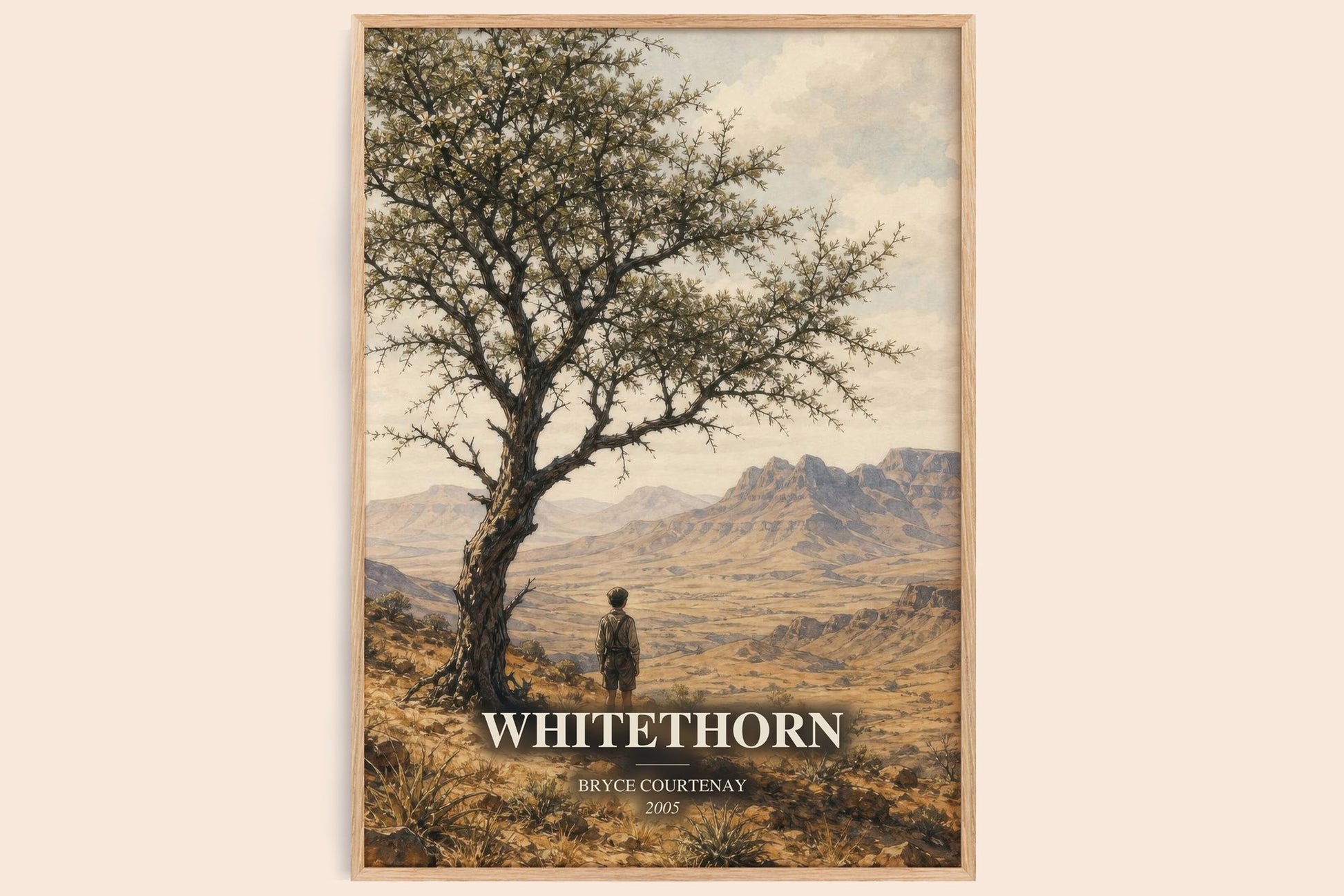 Whitethorn watercolour book poster by Bryce Courtenay – framed literary art print