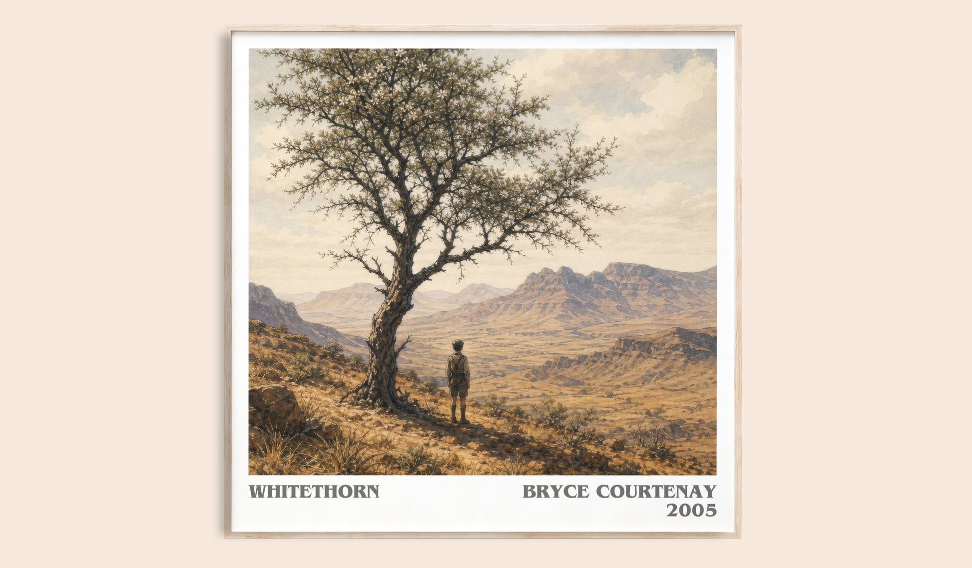 Whitethorn literary book poster by Bryce Courtenay – framed literary art print