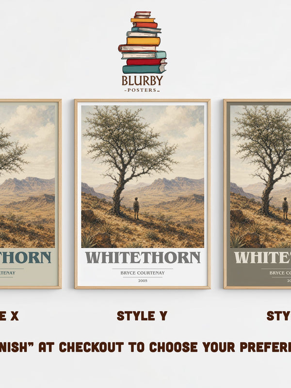 Whitethorn book cover print in frame leaning in hallway – historical fiction wall art