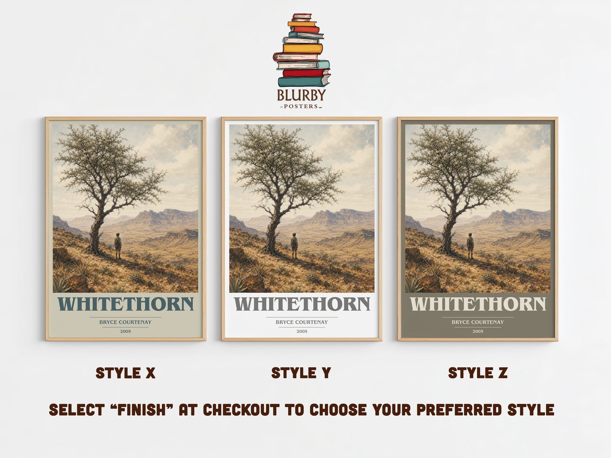 Whitethorn book cover print in frame leaning in hallway – historical fiction wall art