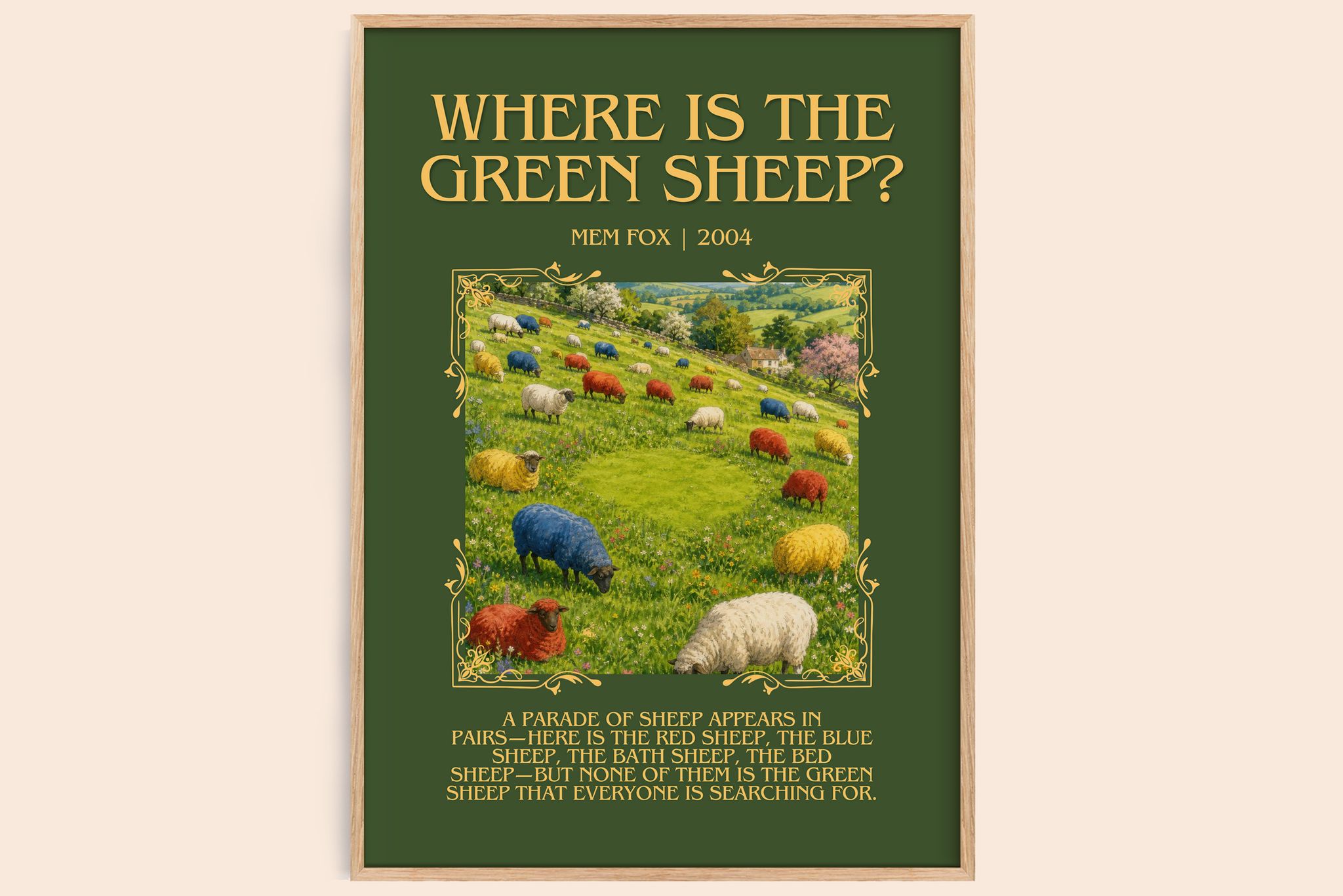 Where is the green sheep? Minimalist Book Poster by Mem Fox