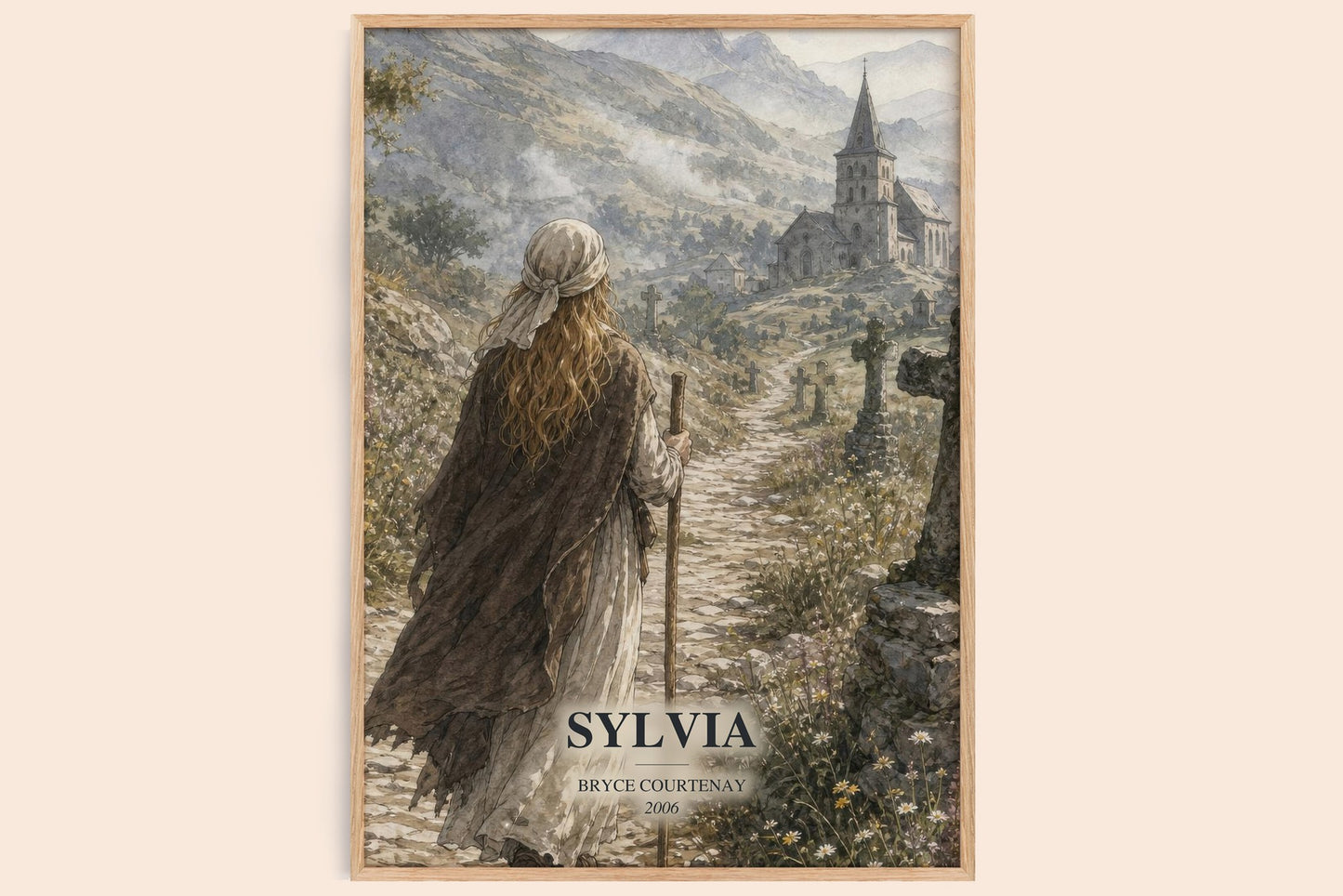 Sylvia watercolour book poster by Bryce Courtenay – framed literary art print
