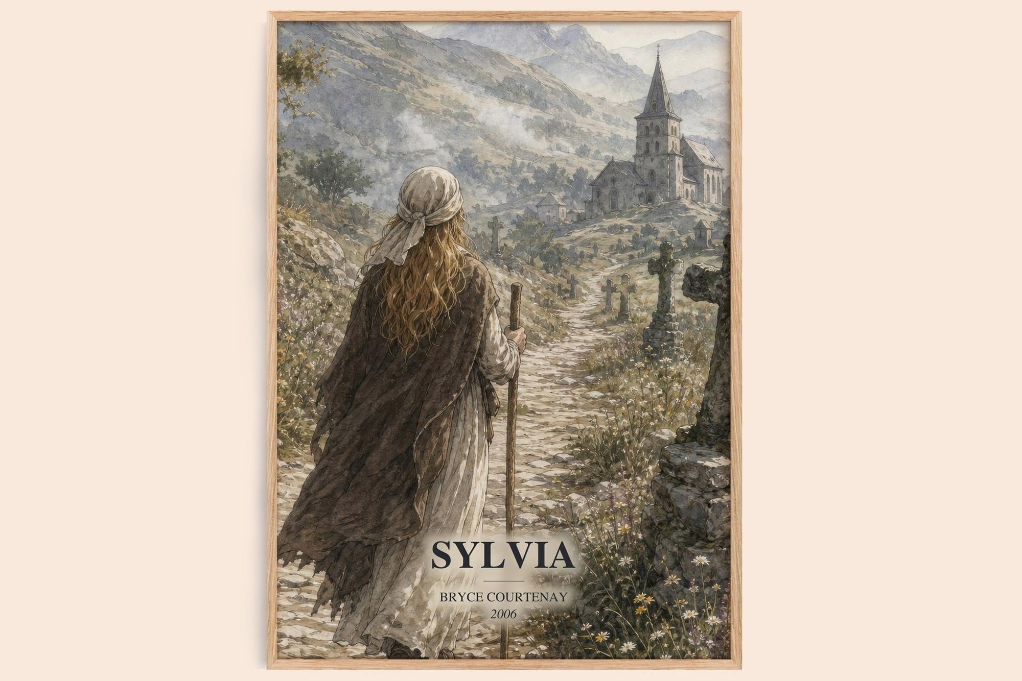 Sylvia watercolour book poster by Bryce Courtenay – framed literary art print