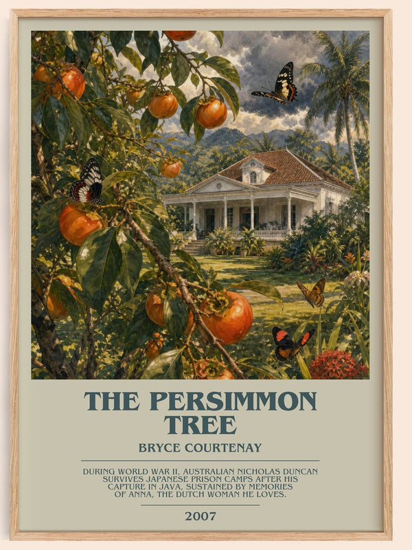 The Persimmon Tree bookish book poster by Bryce Courtenay – framed literary art print