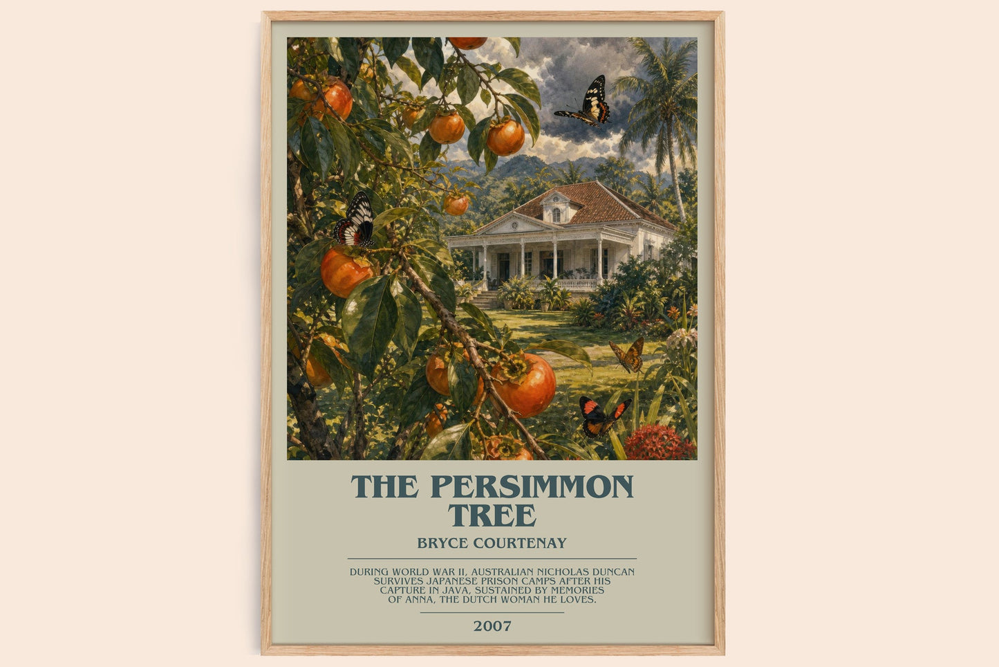 The Persimmon Tree bookish book poster by Bryce Courtenay – framed literary art print