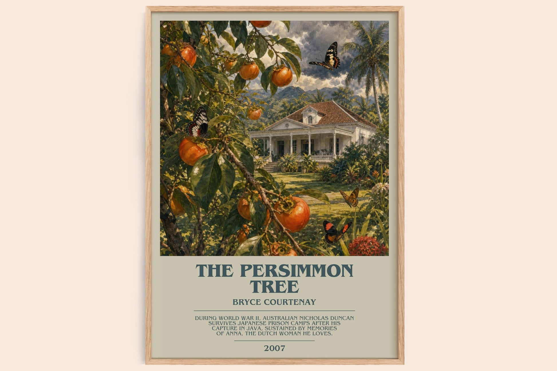 The Persimmon Tree bookish book poster by Bryce Courtenay – framed literary art print
