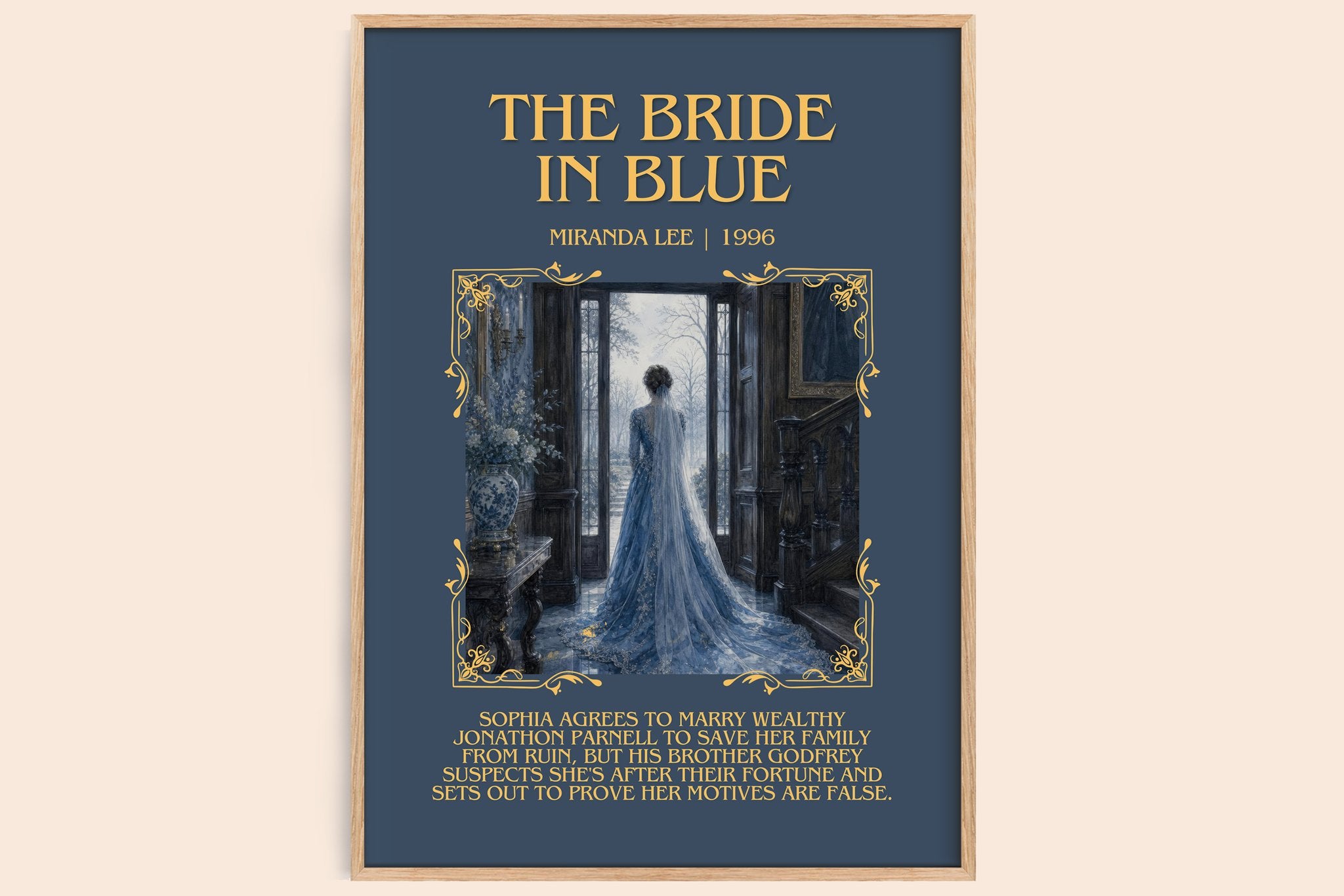 The Bride In Blue Minimalist Book Poster by Miranda Lee