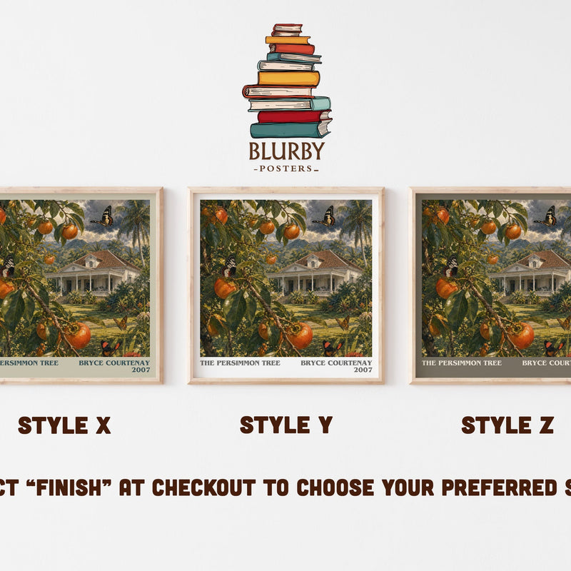 The Persimmon Tree literary print in frame leaning in hallway – historical fiction wall art