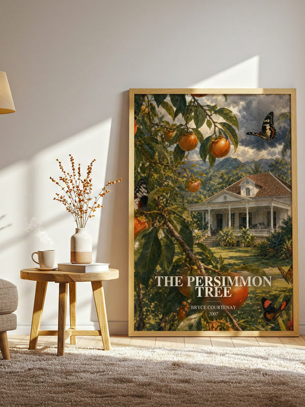 The Persimmon Tree watercolour print in frame leaning in hallway – historical fiction wall art
