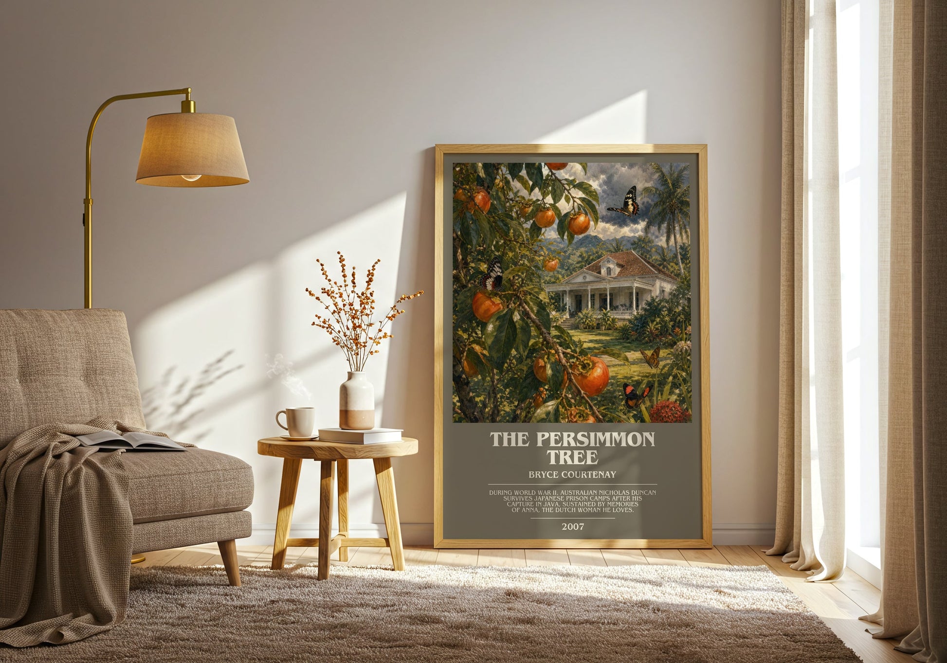 The Persimmon Tree bookish print on bookshelf – Bryce Courtenay fan gift