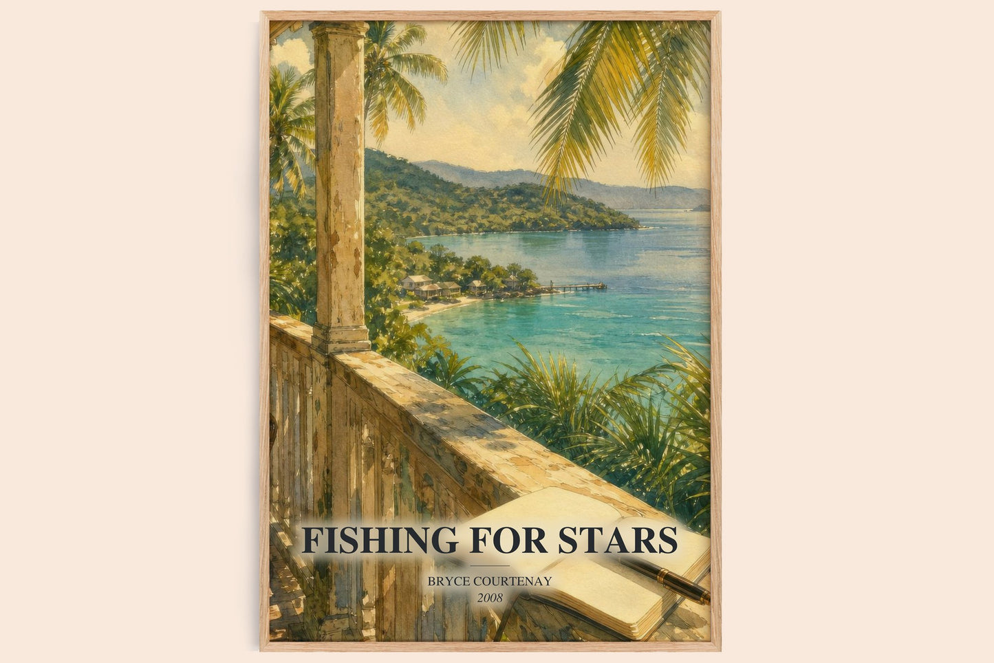 Fishing For Stars watercolour book poster by Bryce Courtenay – framed literary art print