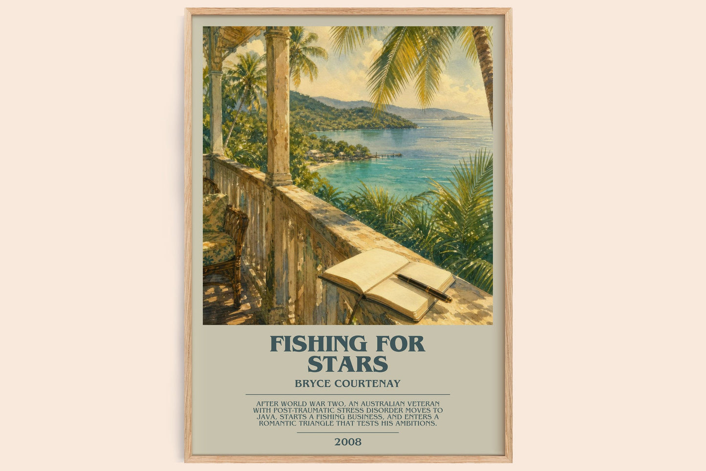 Fishing For Stars bookish book poster by Bryce Courtenay – framed literary art print