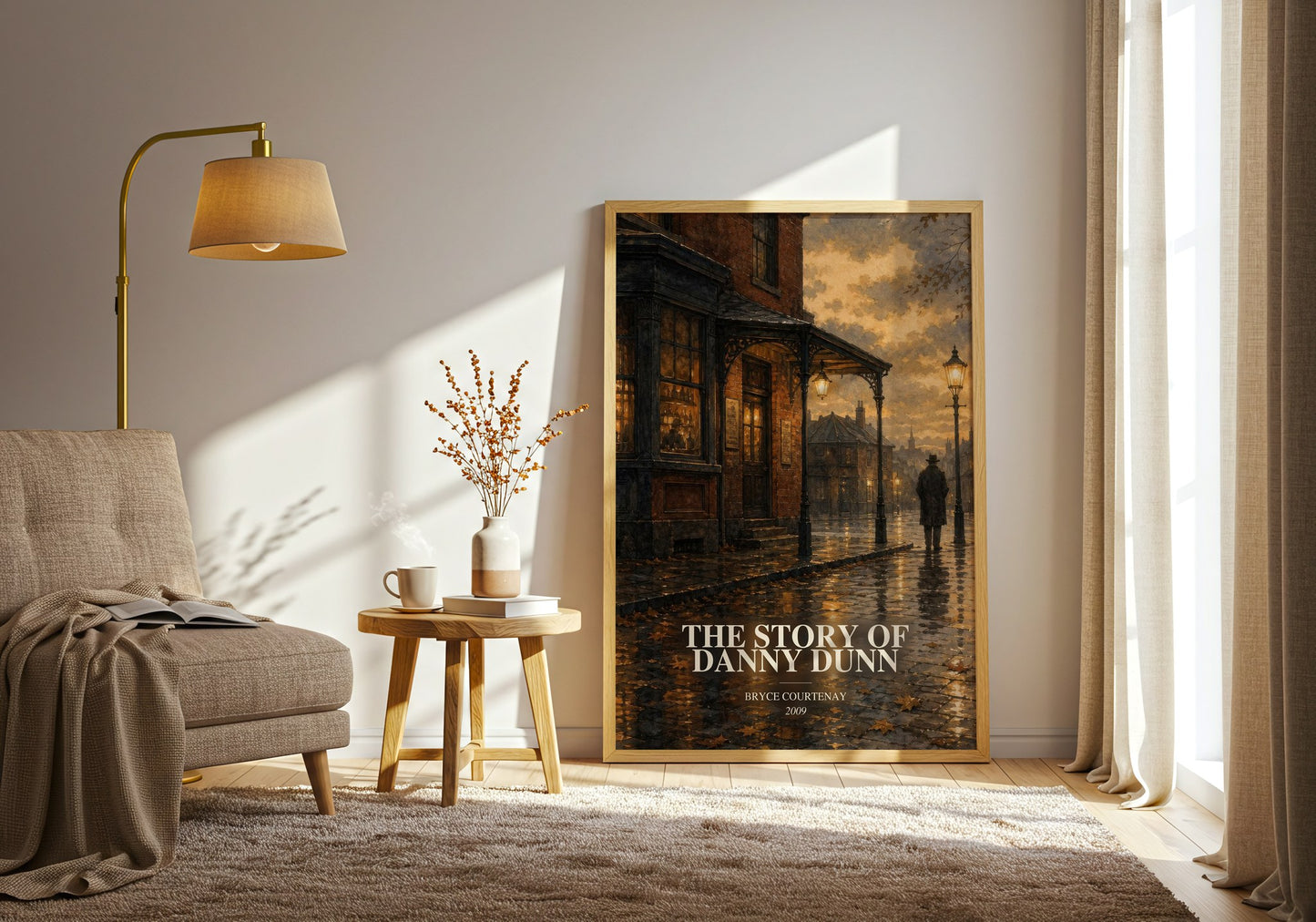 The Story Of Danny Dunn watercolour print in frame leaning in hallway – historical fiction wall art