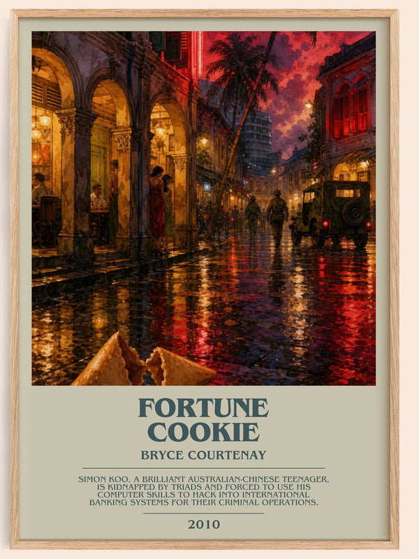 Fortune Cookie bookish book poster by Bryce Courtenay – framed literary art print