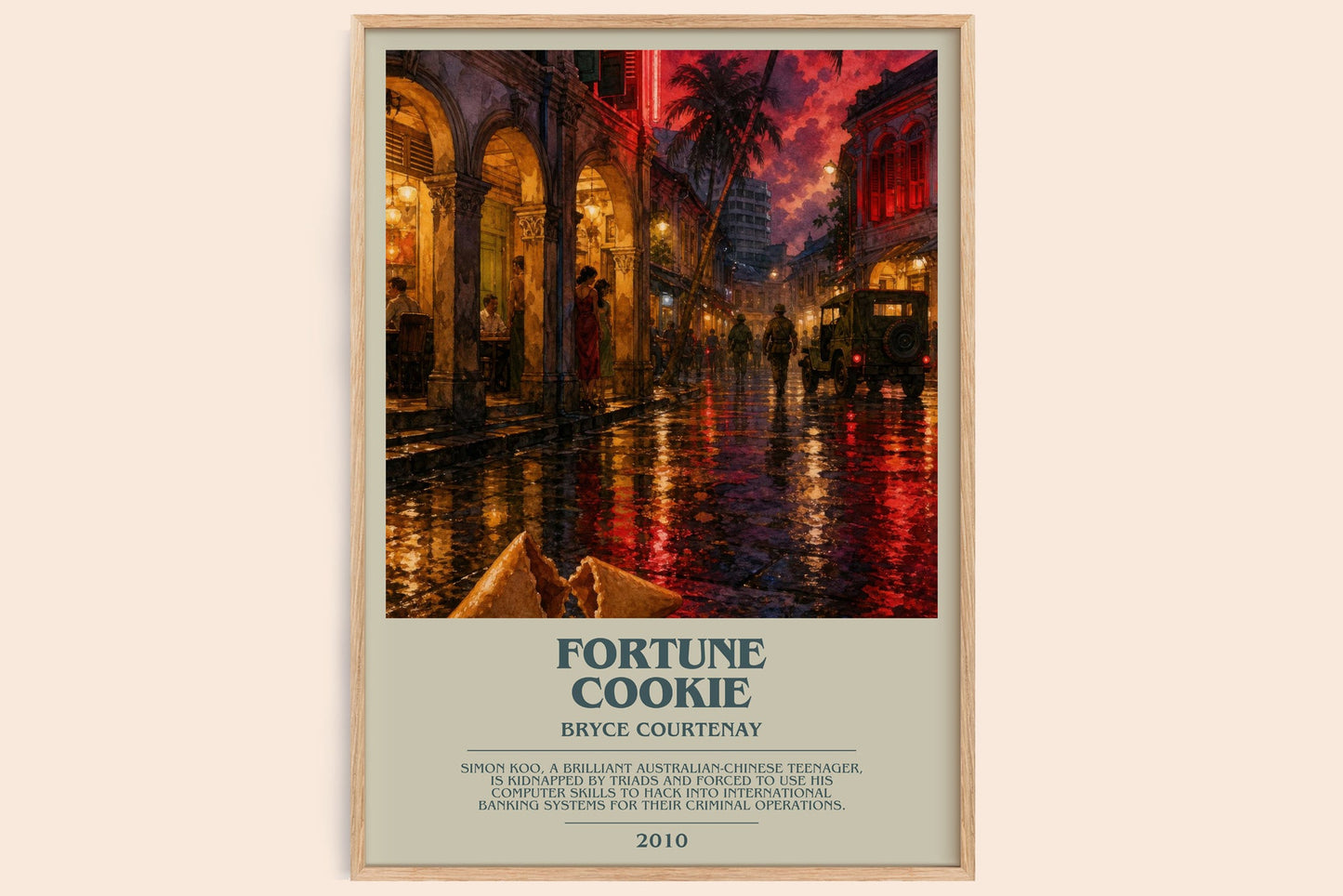 Fortune Cookie bookish book poster by Bryce Courtenay – framed literary art print