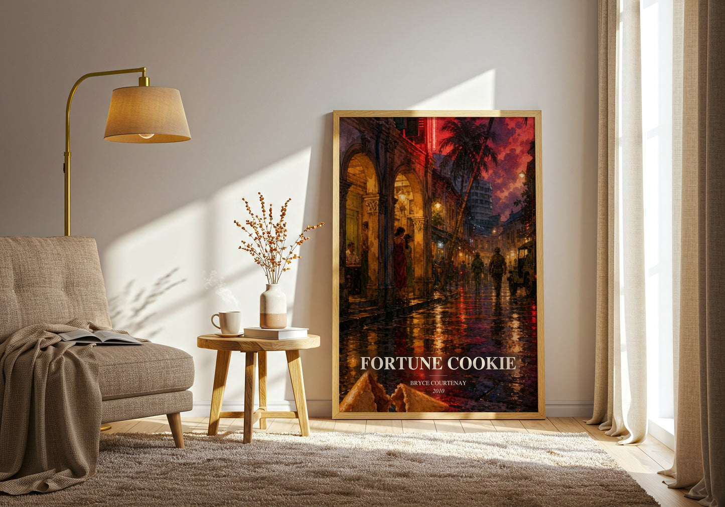 Fortune Cookie watercolour print in frame leaning in hallway – thriller wall art