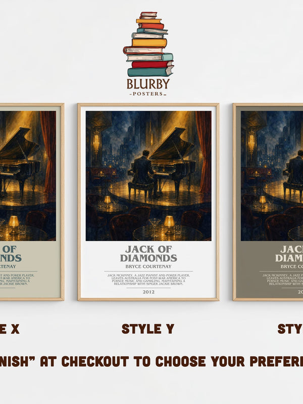 Jack Of Diamonds bookish print in frame leaning in hallway – contemporary fiction wall art