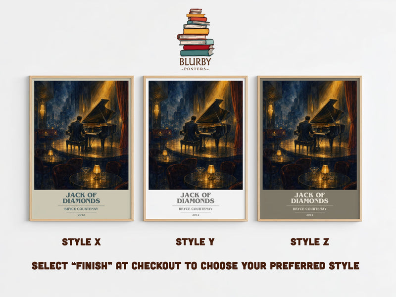 Jack Of Diamonds book cover print in frame leaning in hallway – contemporary fiction wall art
