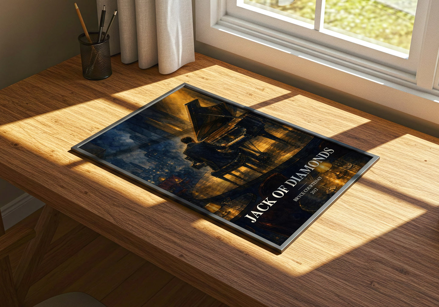 Jack Of Diamonds watercolour book poster framed on wall – contemporary fiction wall art