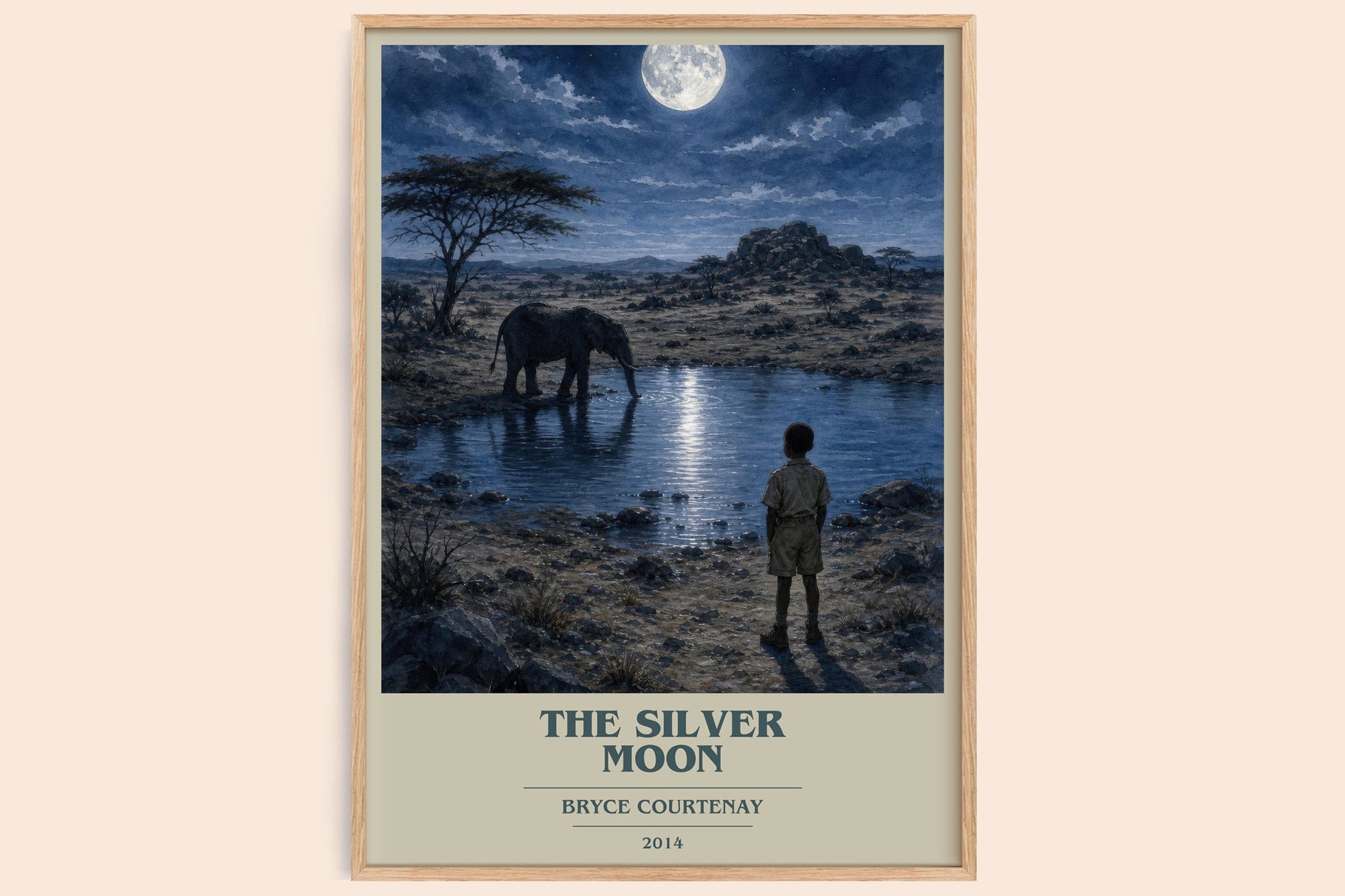 The Silver Moon book cover book poster by Bryce Courtenay – framed literary art print