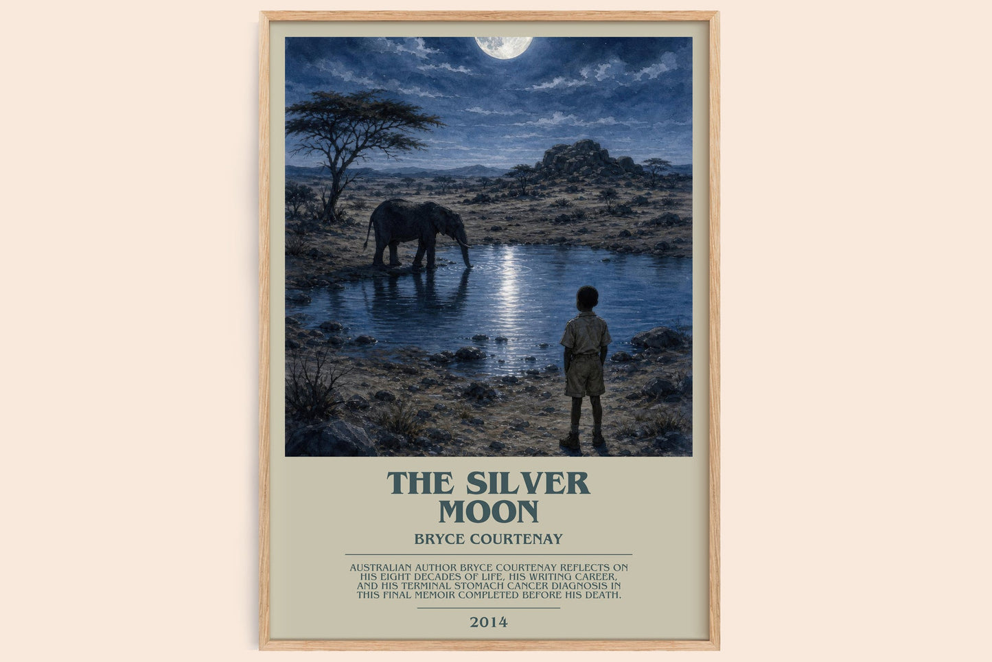 The Silver Moon bookish book poster by Bryce Courtenay – framed literary art print