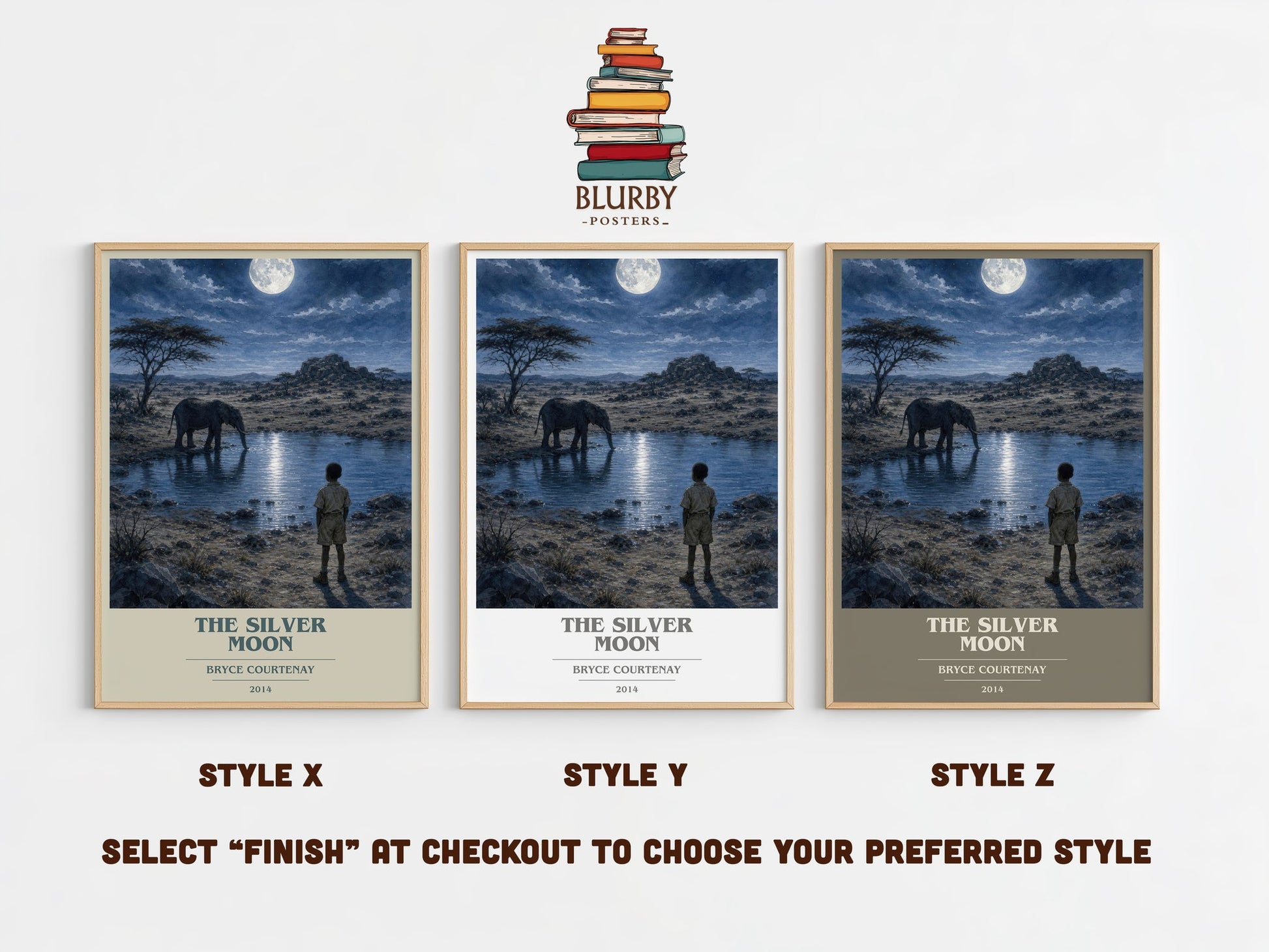 The Silver Moon book cover print in frame leaning in hallway – memoir wall art