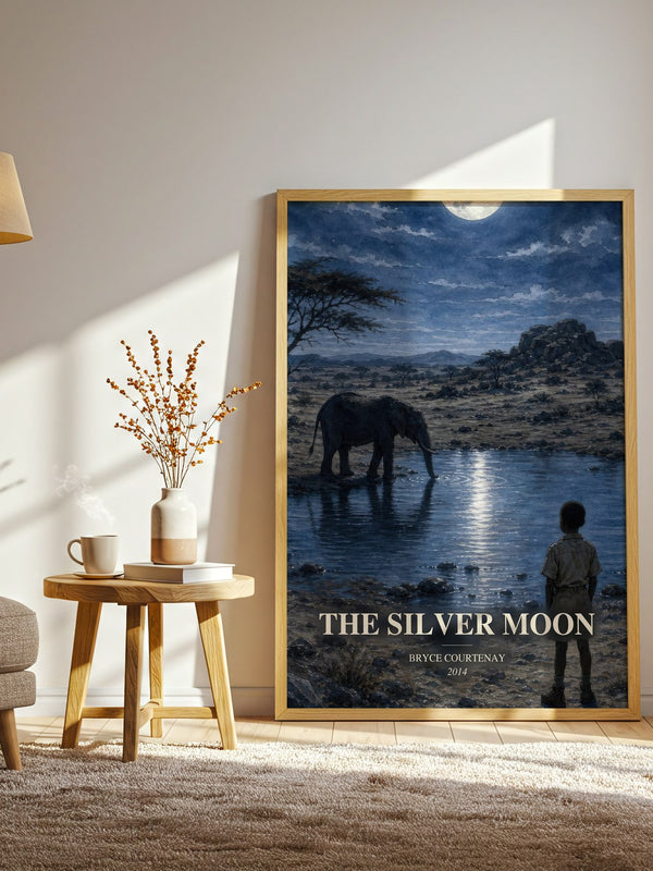 The Silver Moon watercolour print in frame leaning in hallway – memoir wall art