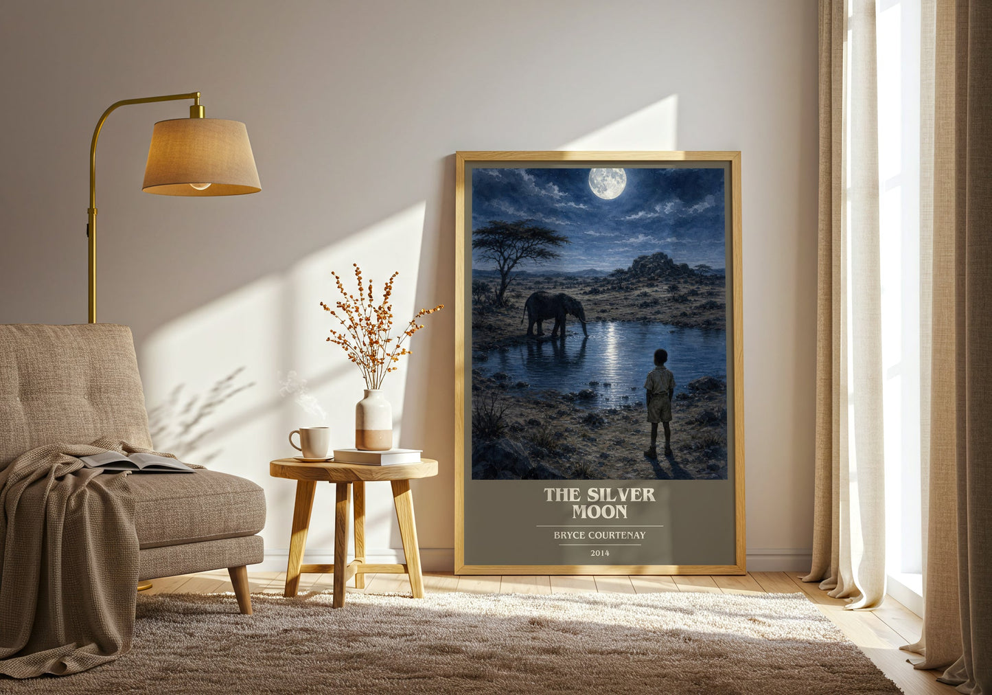 The Silver Moon book cover print on bookshelf – Bryce Courtenay fan gift