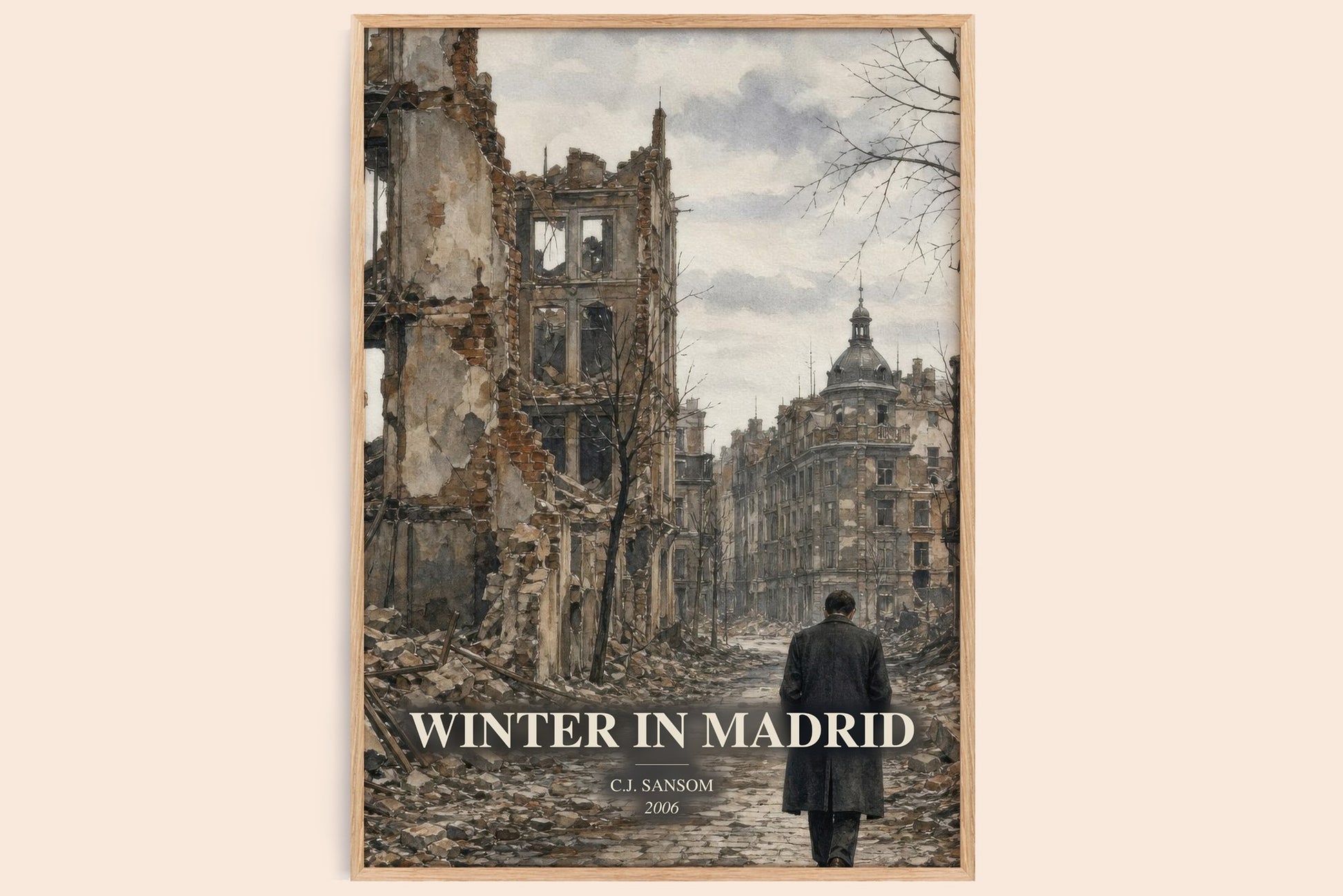 Winter In Madrid watercolour book poster by C.J. Sansom – framed literary art print
