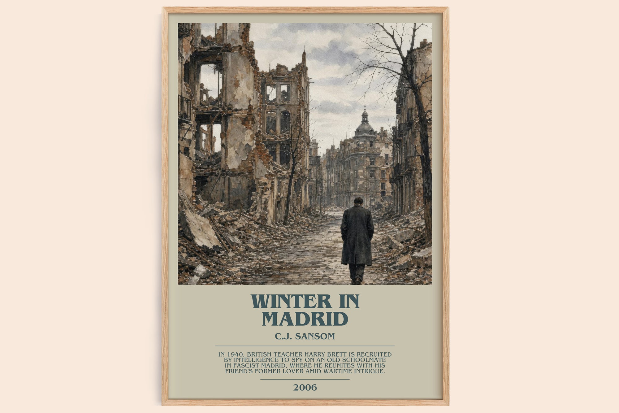 Winter In Madrid bookish book poster by C.J. Sansom – framed literary art print