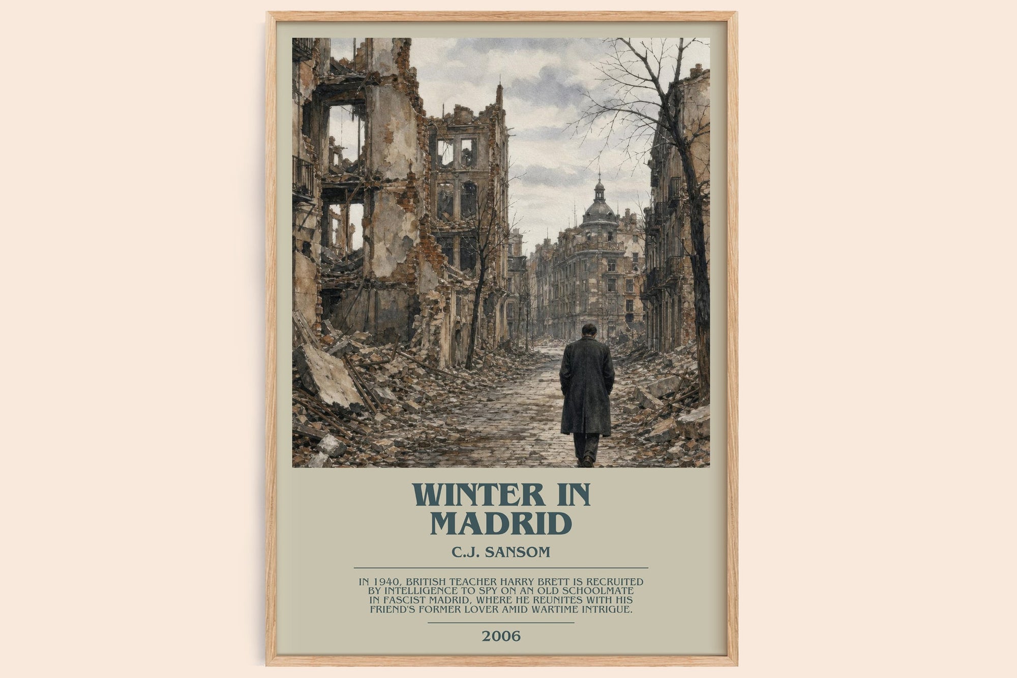 Winter In Madrid bookish book poster by C.J. Sansom – framed literary art print