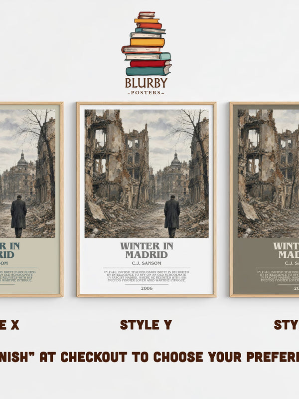 Winter In Madrid bookish print in frame leaning in hallway – historical fiction wall art