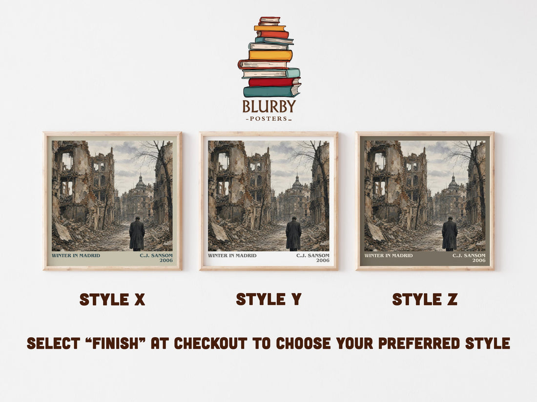 Winter In Madrid literary print in frame leaning in hallway – historical fiction wall art (mockup)