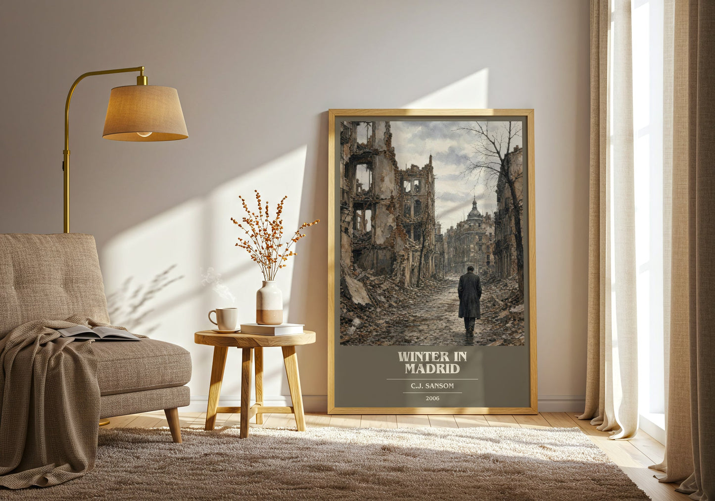 Winter In Madrid book cover print on bookshelf – C.J. Sansom fan gift
