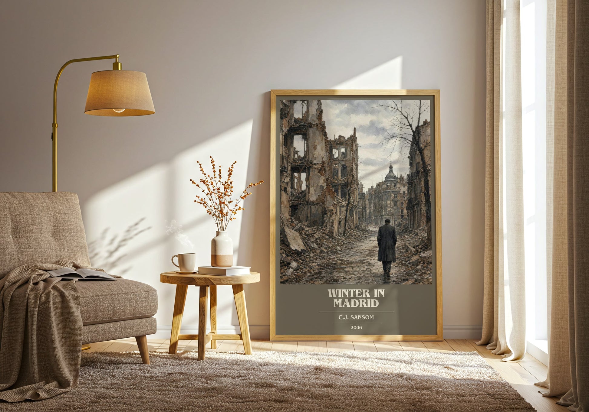 Winter In Madrid book cover print on bookshelf – C.J. Sansom fan gift
