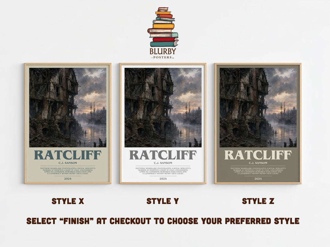Ratcliff bookish print in frame leaning in hallway – historical fiction wall art (mockup)
