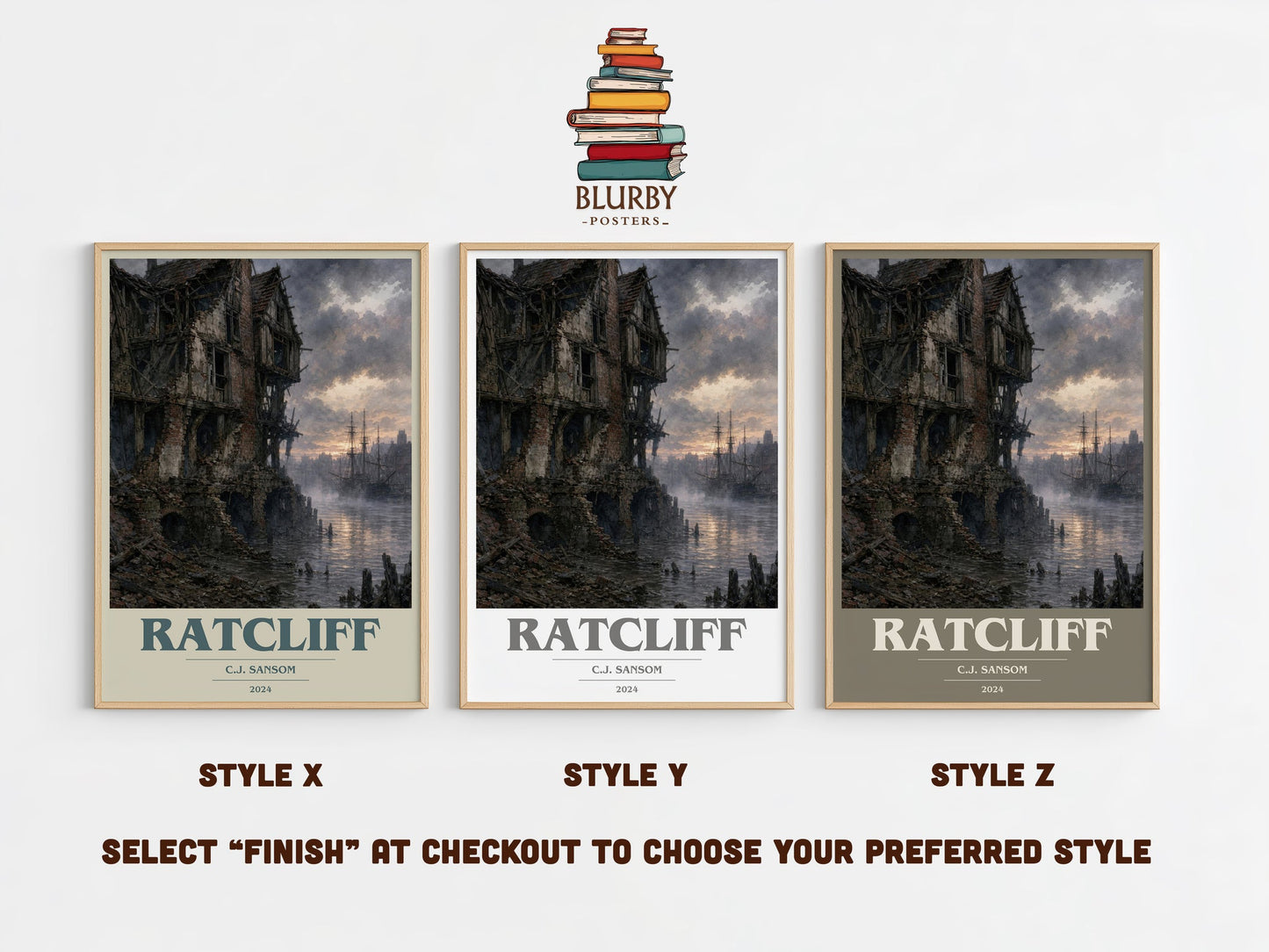 Ratcliff book cover print in frame leaning in hallway – historical fiction wall art