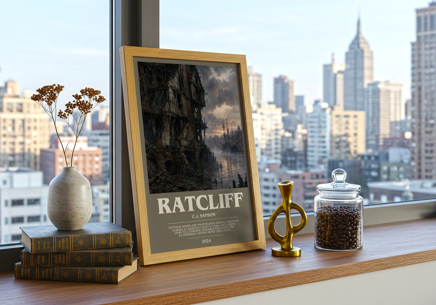 Ratcliff bookish print framed by window – literary home decor