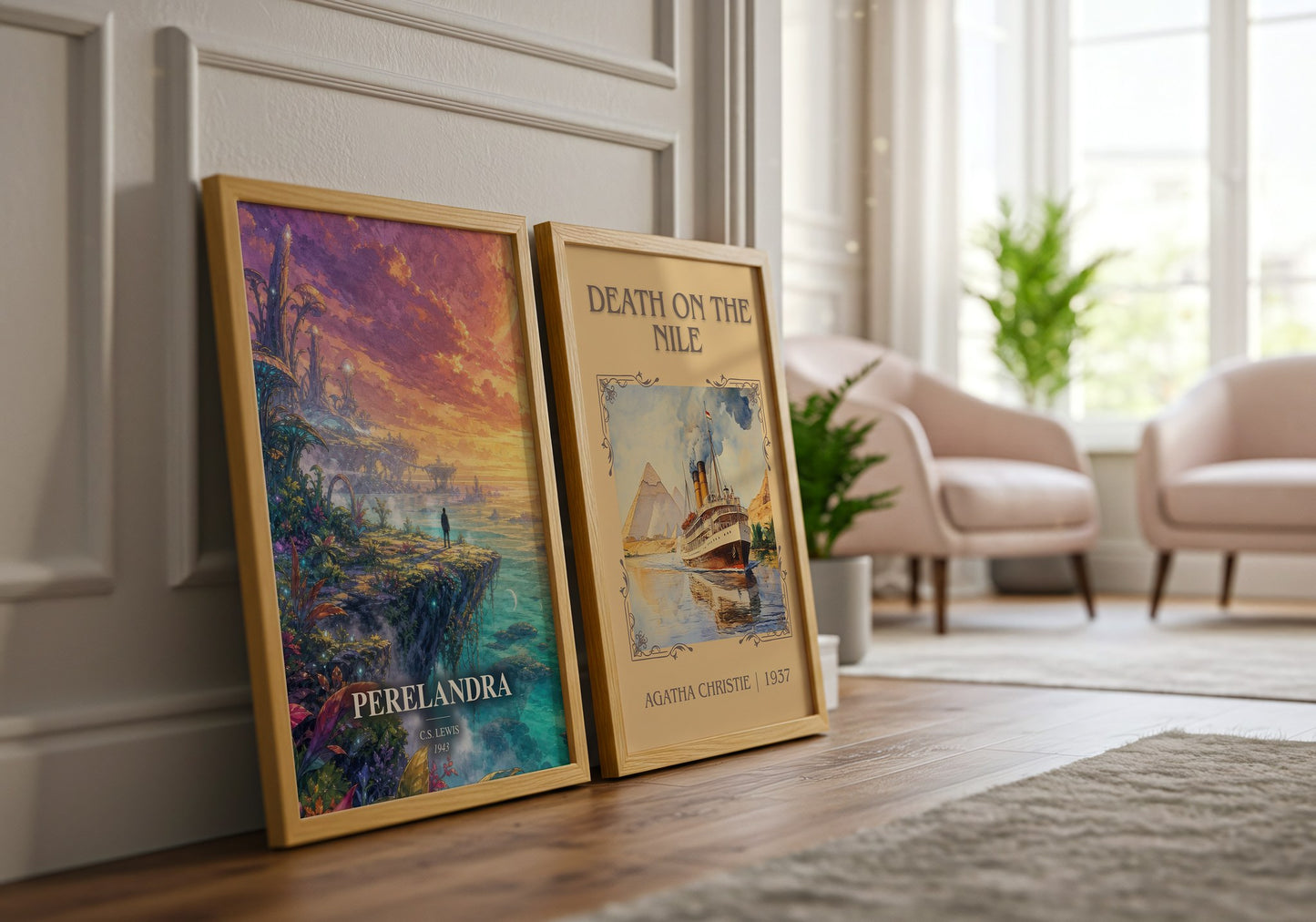 Perelandra watercolour print framed by window – literary home decor
