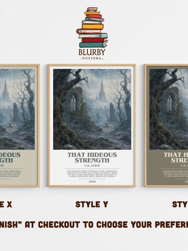 That Hideous Strength bookish print in frame leaning in hallway – sci fi wall art